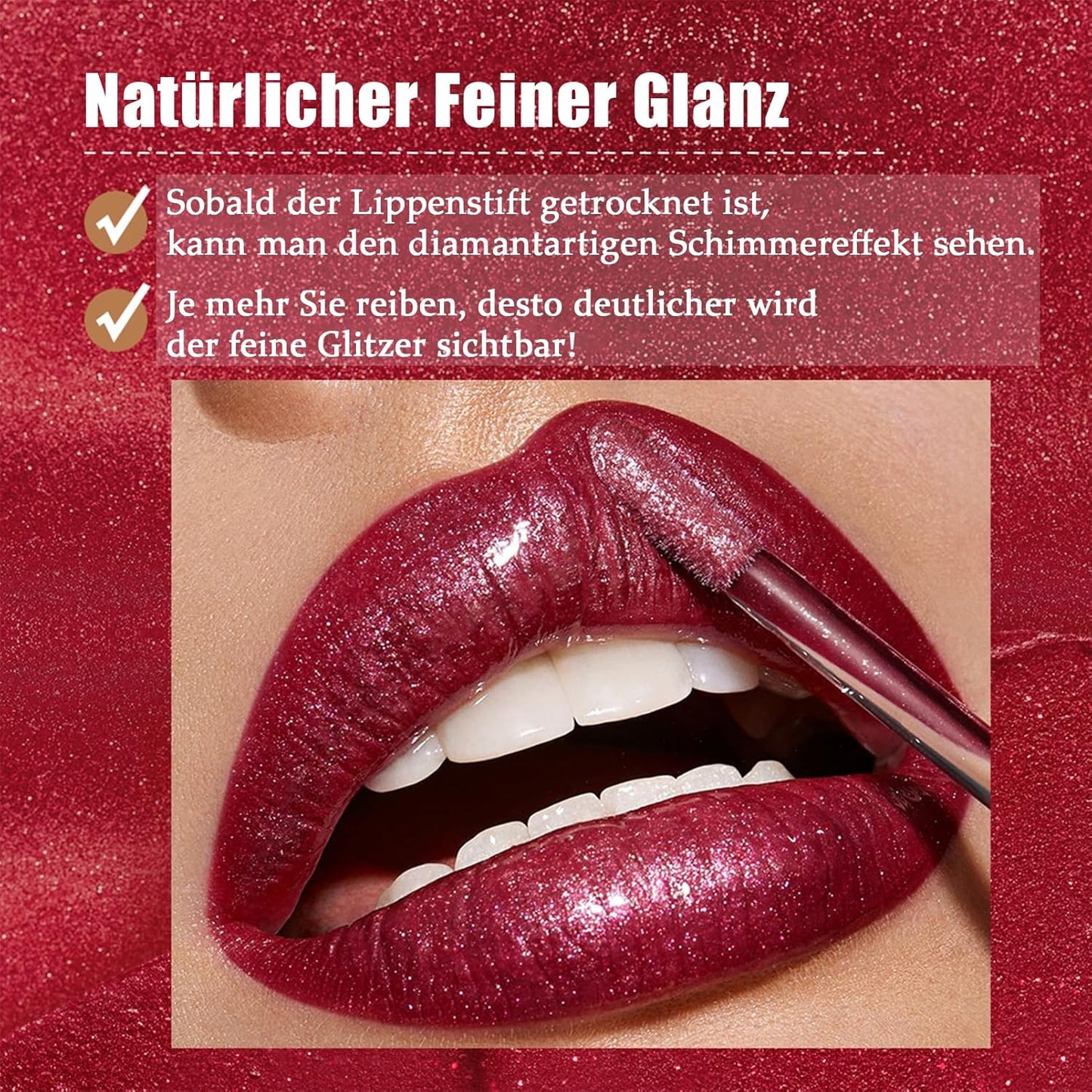 Glitzer Lip Gloss Matt, Flüssiger Lippenstift Mit Diamond Funkeln, Lipgloss Langanhaltend & Wasserfest, Liquid Lipstick Hochpigmentierter Shimmer Lippen, Feuchtigkeitsspendende Formel, Seidige Textur