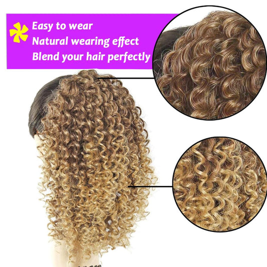 Colorfulpanda 12 Zoll Ponytail Extension Pferdeschwanz Haarteil Haarverlängerung Mit Kordelzug Lang Perücke Natürliches Afro Kinky Lockige Ponytail Für Zopf (Blond-Braun)
