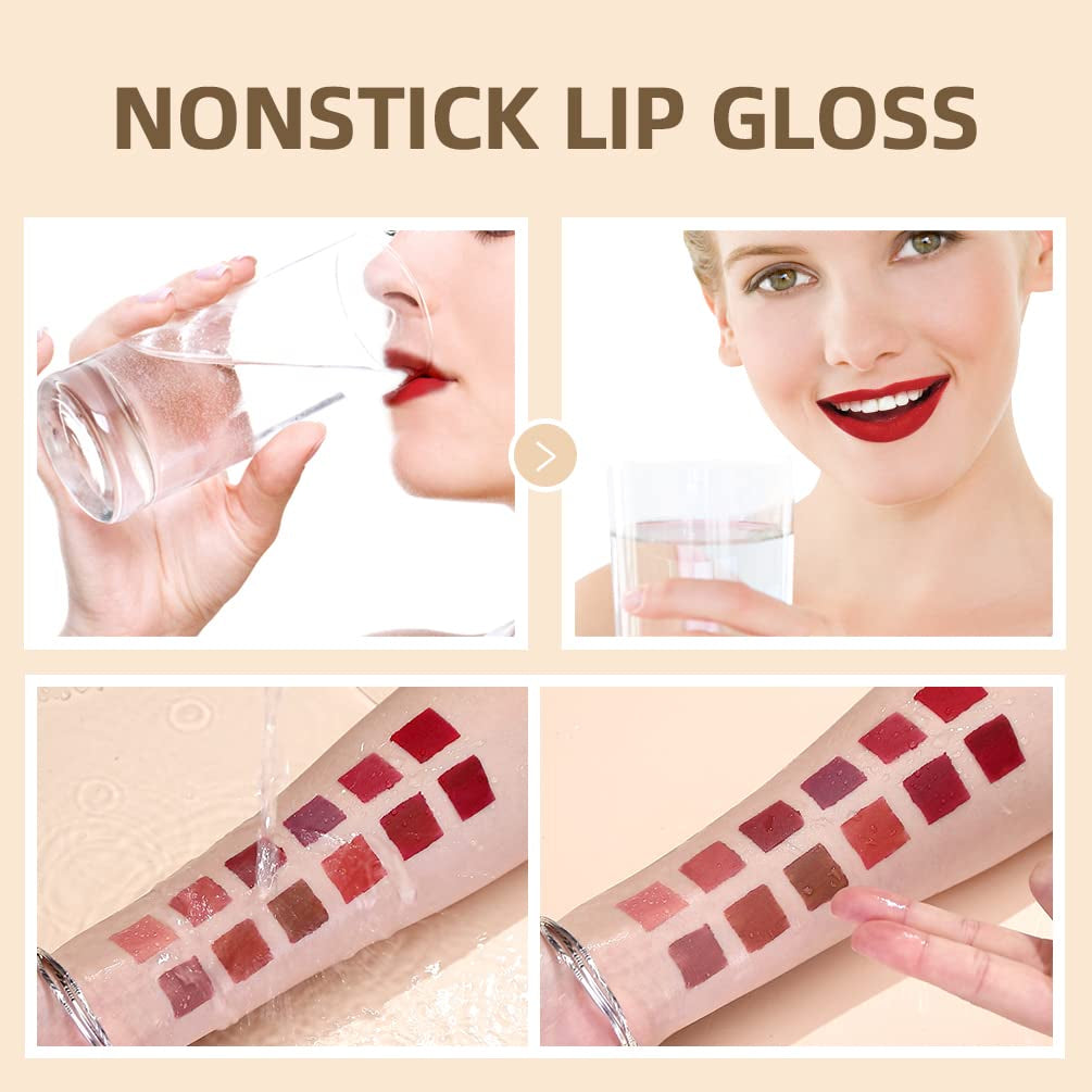 12 Colors Matte Liquid Lipstick Set Velvety Lip Gloss Lip Kit Waterproof Long Lasting Wear Nude Lip Gloss Beauty Cosmetics Makeup Box Set