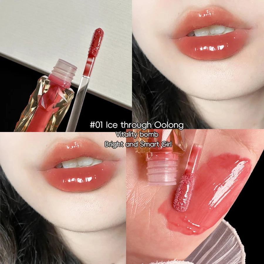 Lipgloss, Langlebig, Feuchtigkeitsspendend, Einfach Zu Halofärben, Wasserfest, Spiegel-Wasserglas-Lipgloss, Transparente Farbkosmetik