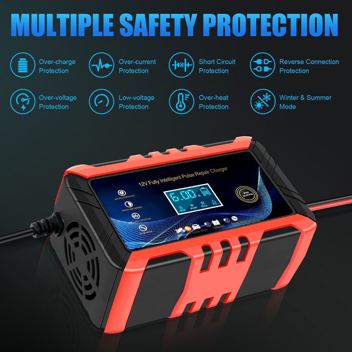 Car Intelligent Battery Charger Pulse Repair Trickle Charger 12V 6A