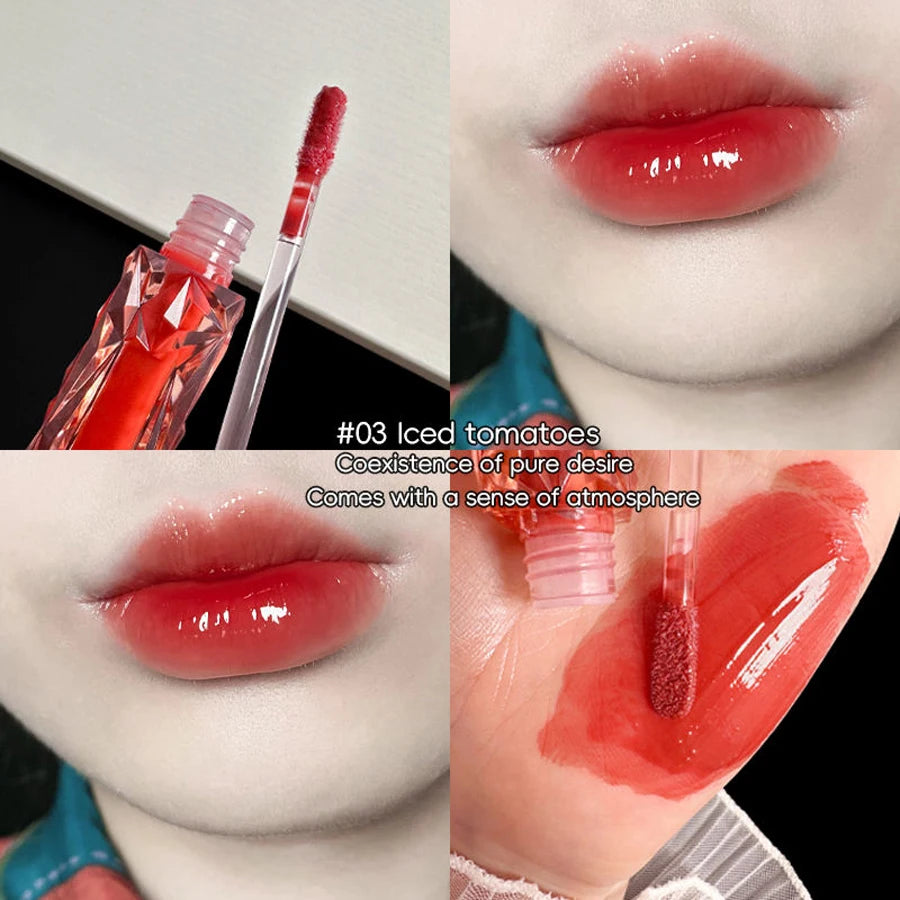 Lipgloss, Langlebig, Feuchtigkeitsspendend, Einfach Zu Halofärben, Wasserfest, Spiegel-Wasserglas-Lipgloss, Transparente Farbkosmetik