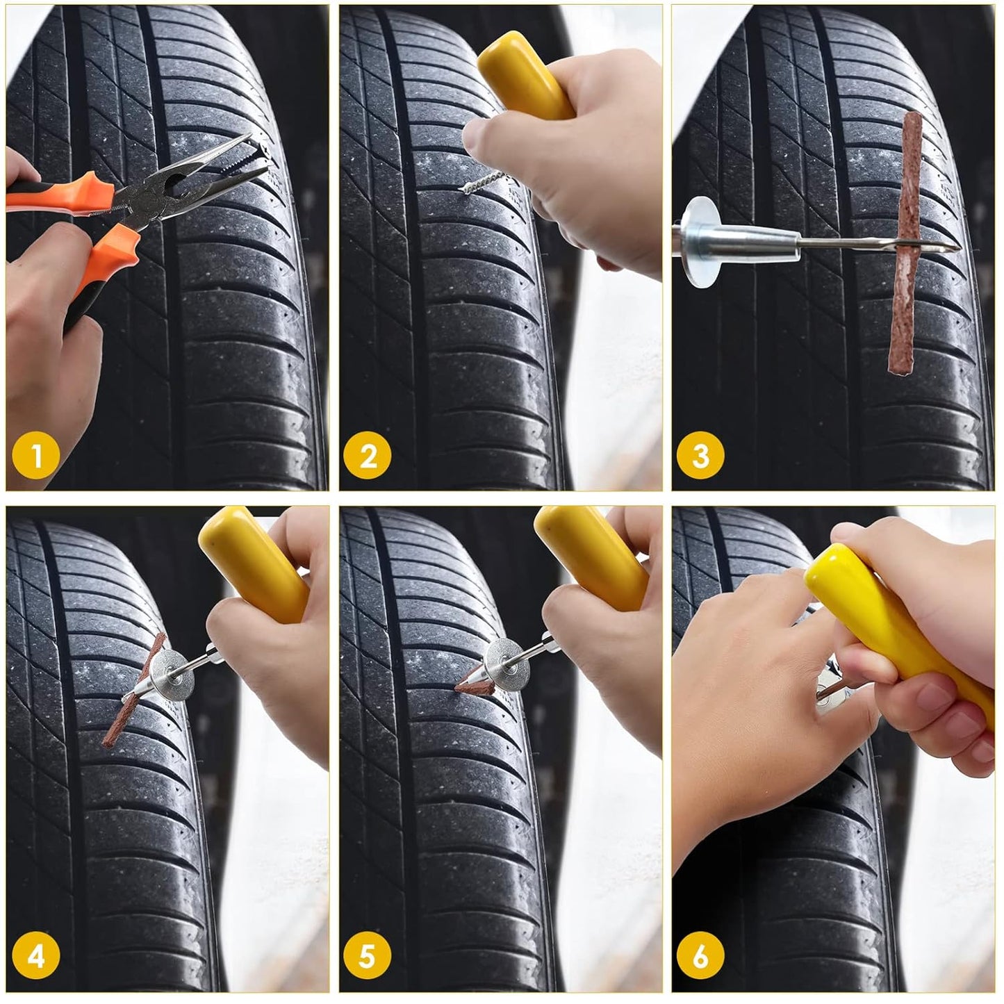 Reifen Reparaturset, 100 TLG. Autoreifen Mit Reifendruckmesser, Handschuhe Und 35 Zubehör, Flickset Für Autos, Fahrräder, Motorrad, Traktor, Lastwagen