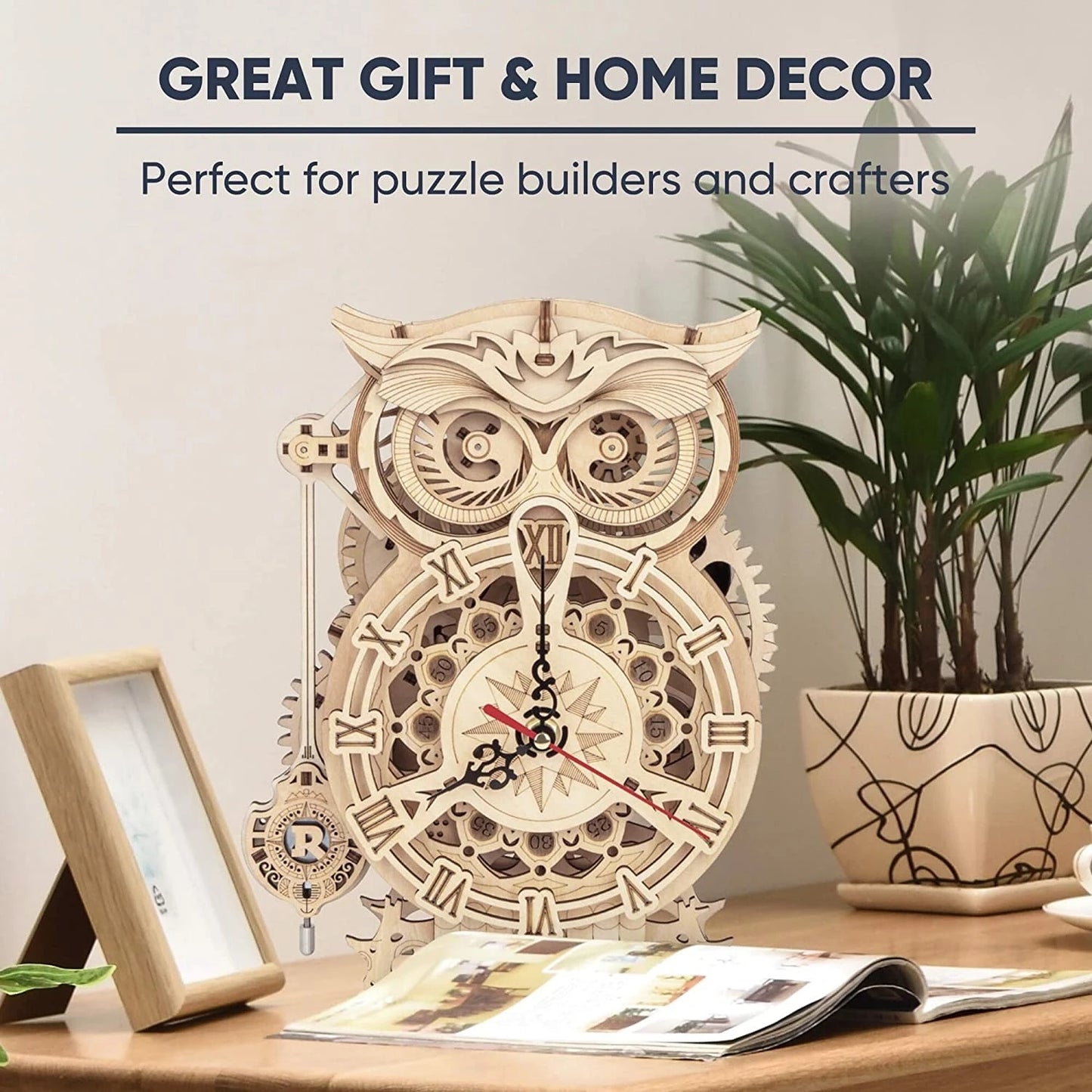 Robotime Rokr Creative DIY Toys 3D Owl Wooden Clock