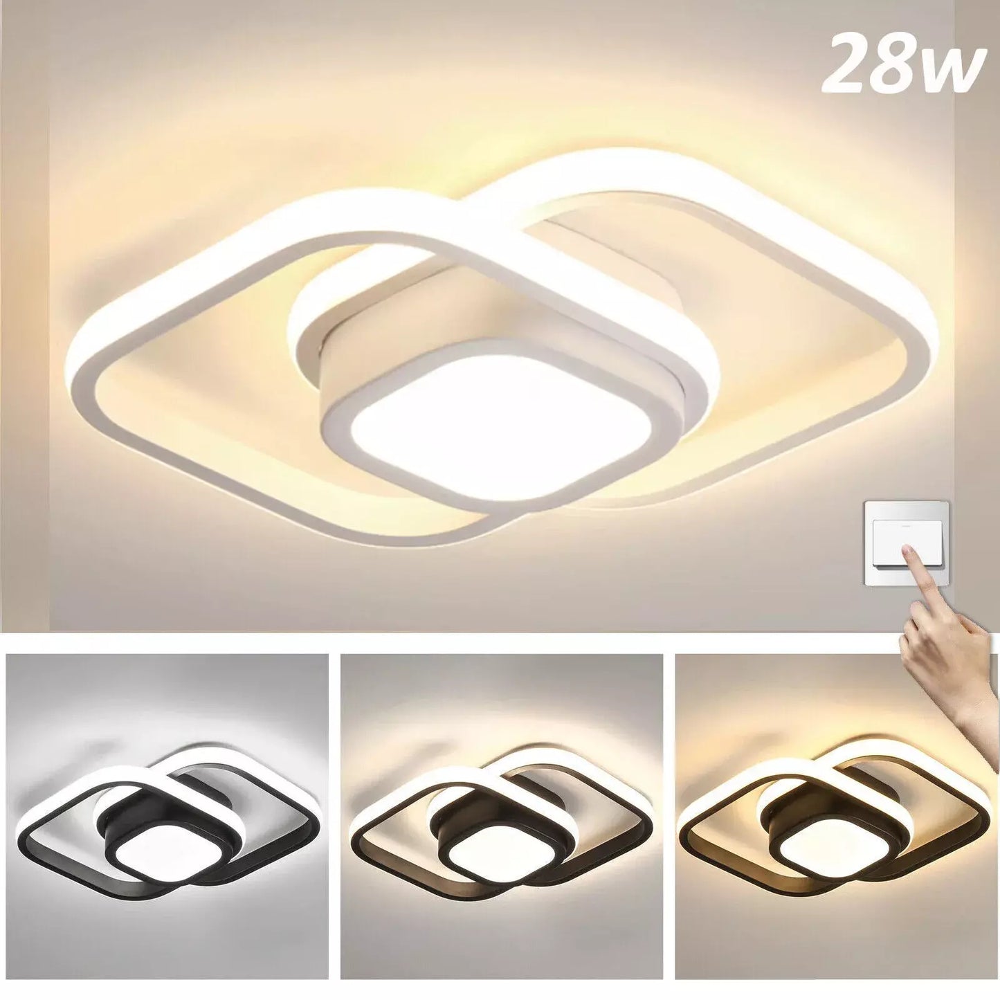 3 Farbige Decken Lampe Dimmbar LED Deckenleuchte Wohnzimmer Flur Kchen Einga DE