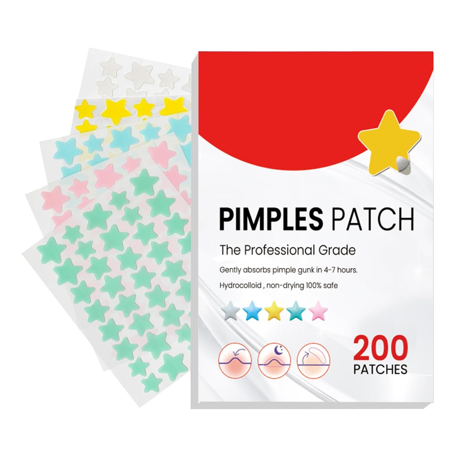 200 Pimple Patch Hydrokolloid Pickel Patch Akne Patches Wasserdichte Atmungsaktive Acne Patch Pflaster anti Mit Teebaumöl Tag (Star)