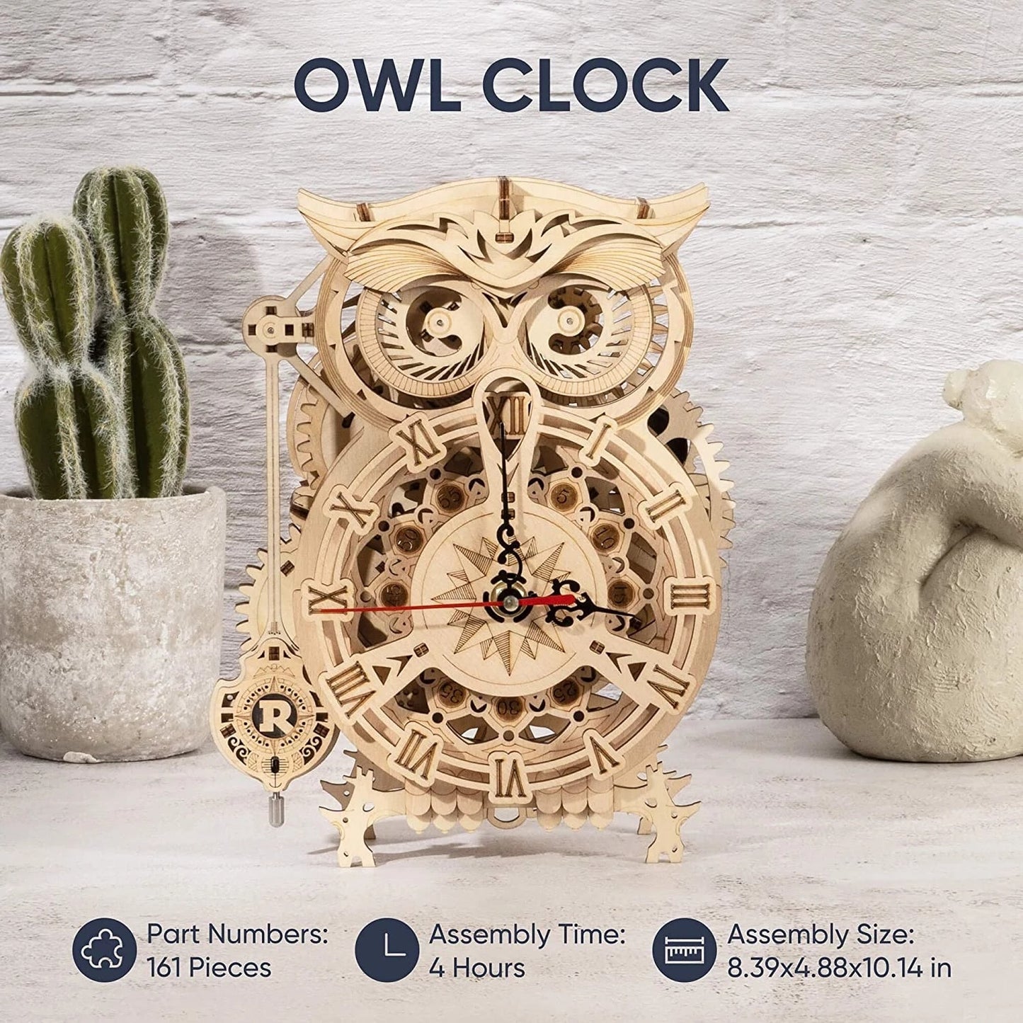 Robotime Rokr Creative DIY Toys 3D Owl Wooden Clock