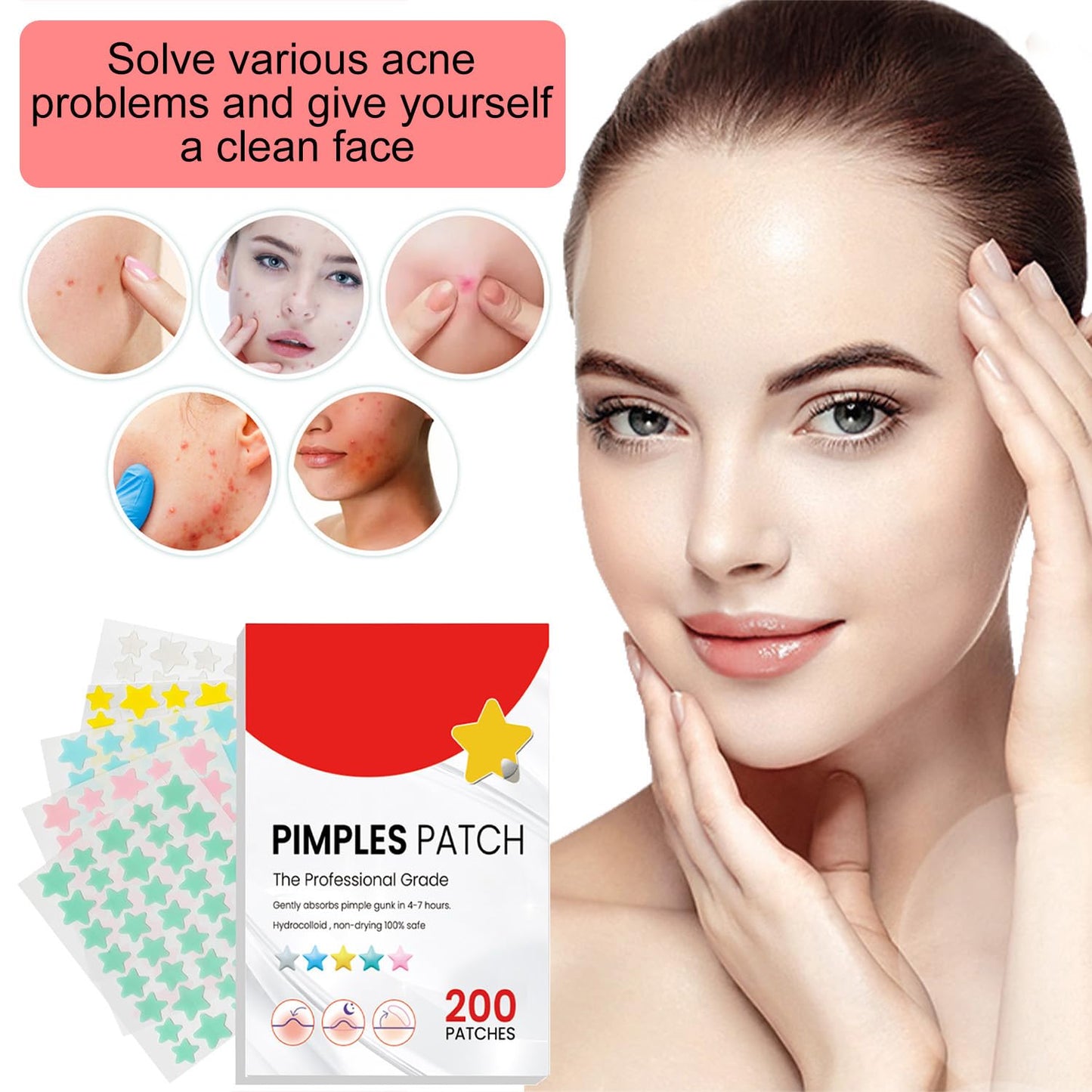 200 Pimple Patch Hydrokolloid Pickel Patch Akne Patches Wasserdichte Atmungsaktive Acne Patch Pflaster anti Mit Teebaumöl Tag (Star)