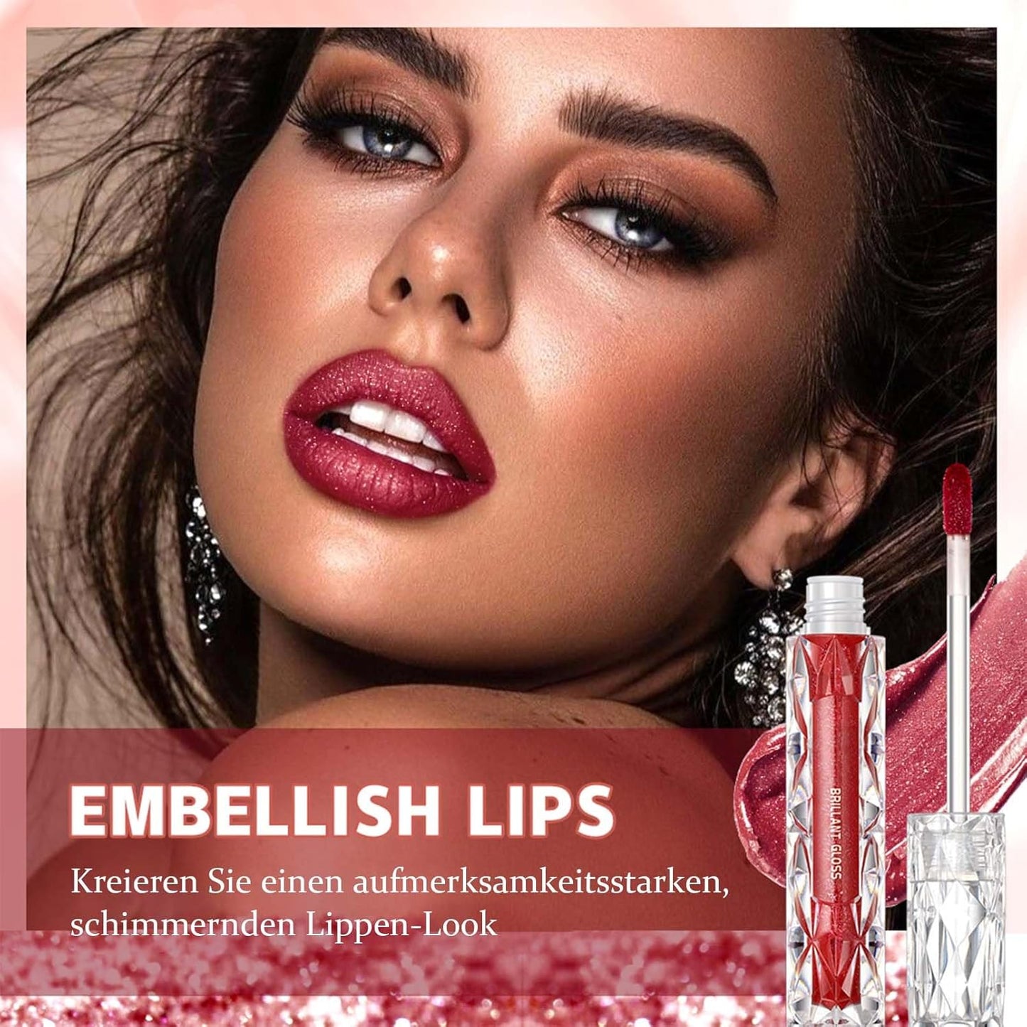 Glitzer Lip Gloss Matt, Flüssiger Lippenstift Mit Diamond Funkeln, Lipgloss Langanhaltend & Wasserfest, Liquid Lipstick Hochpigmentierter Shimmer Lippen, Feuchtigkeitsspendende Formel, Seidige Textur