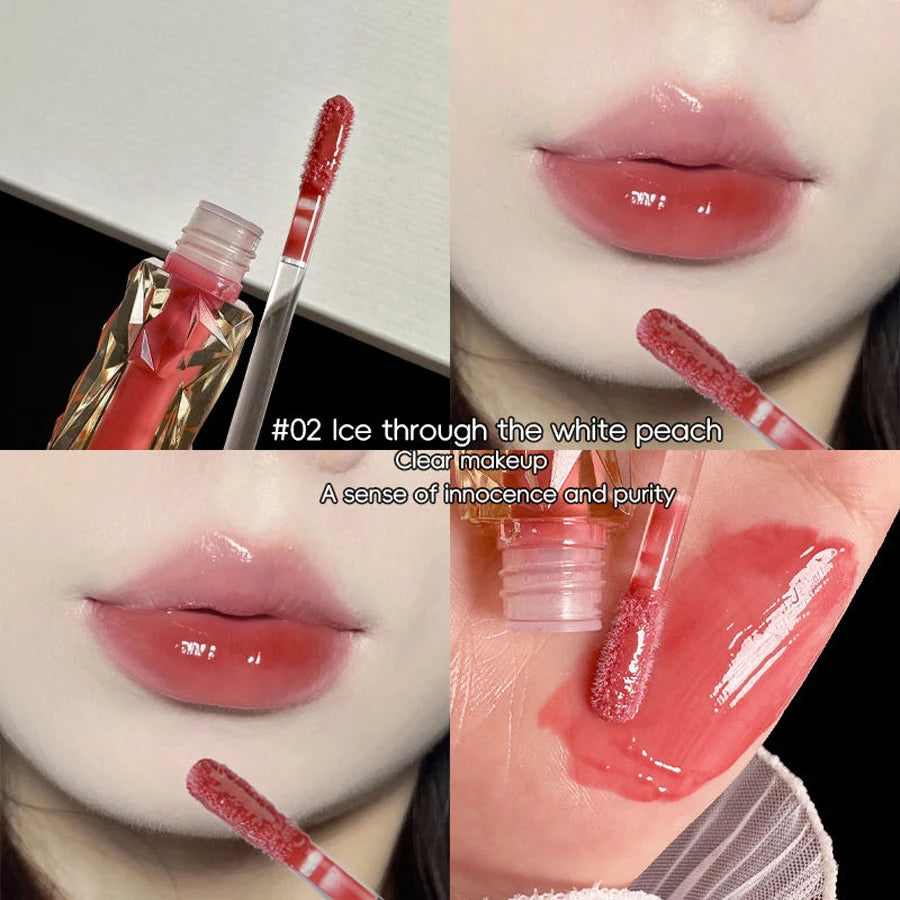 Lipgloss, Langlebig, Feuchtigkeitsspendend, Einfach Zu Halofärben, Wasserfest, Spiegel-Wasserglas-Lipgloss, Transparente Farbkosmetik