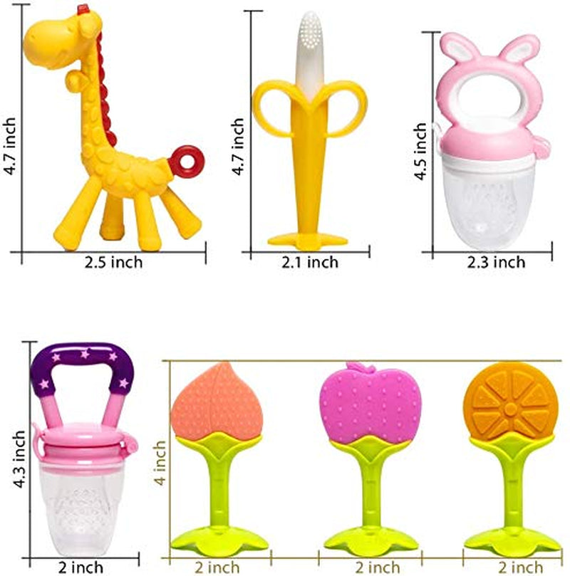 Beißring Für Babys 6 Stück Beißring Spielzeug Bpa-Frei Fruchtsauger Baby 2 Silikon Sauger in 3 Größen Weich Sicher Silikon Pink