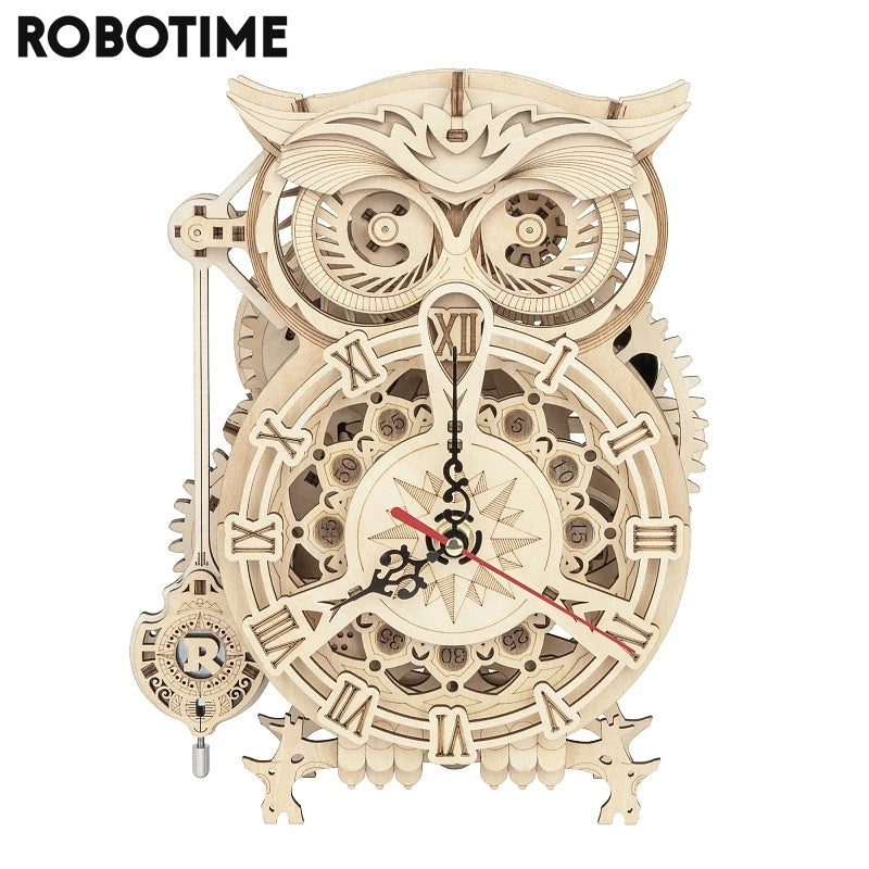 Robotime Rokr Creative DIY Toys 3D Owl Wooden Clock