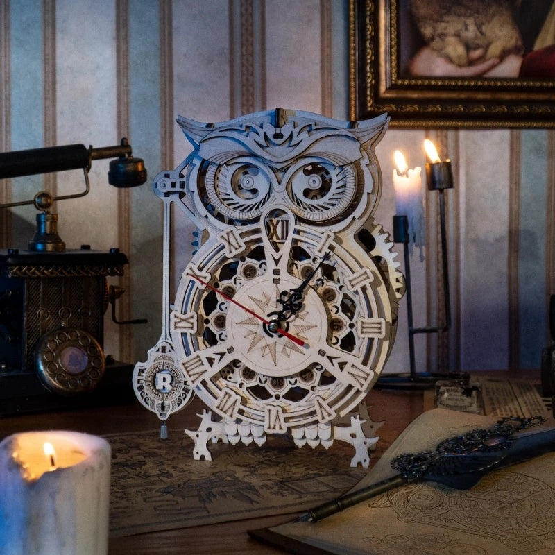 Robotime Rokr Creative DIY Toys 3D Owl Wooden Clock