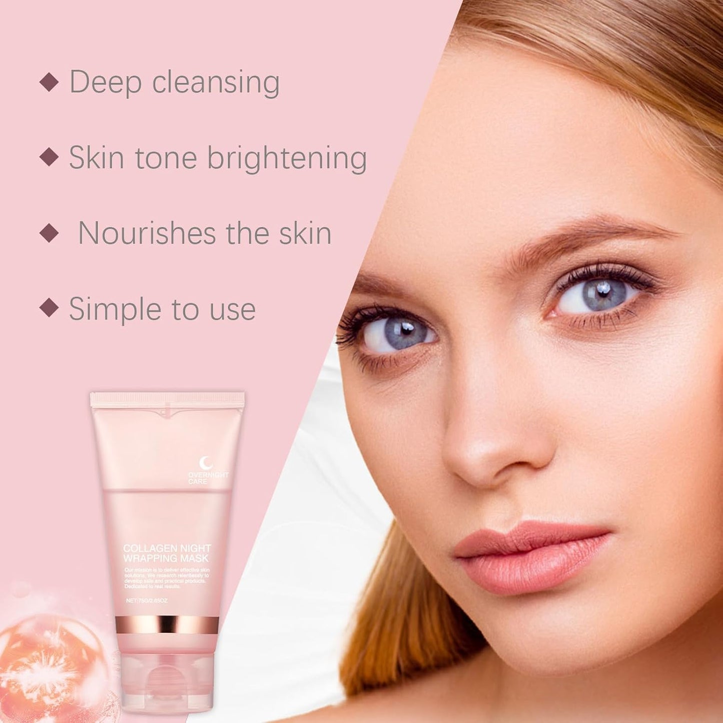 Collagen Maske, Collagen Overnight Wrapping Peel off Facial Mask,Collagen Maske Gesicht Overnight,Reinigt Die Poren, Spendet Feuchtigkeit, Hellt Den Hautton Auf