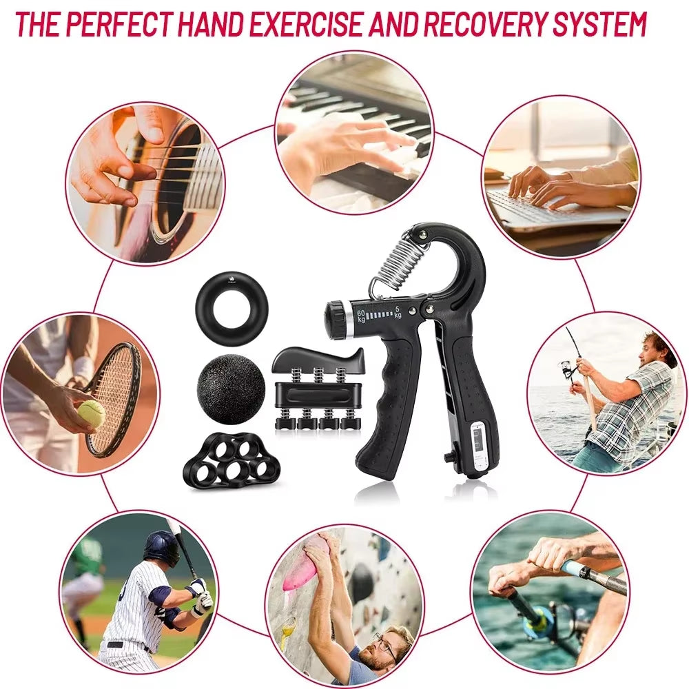 5-60Kg Einstellbare Schwere Hand Greifer Fitness Hand Exerciser Grip Handgelenk Training Finger Greifer Hand Stärker Für Patienten