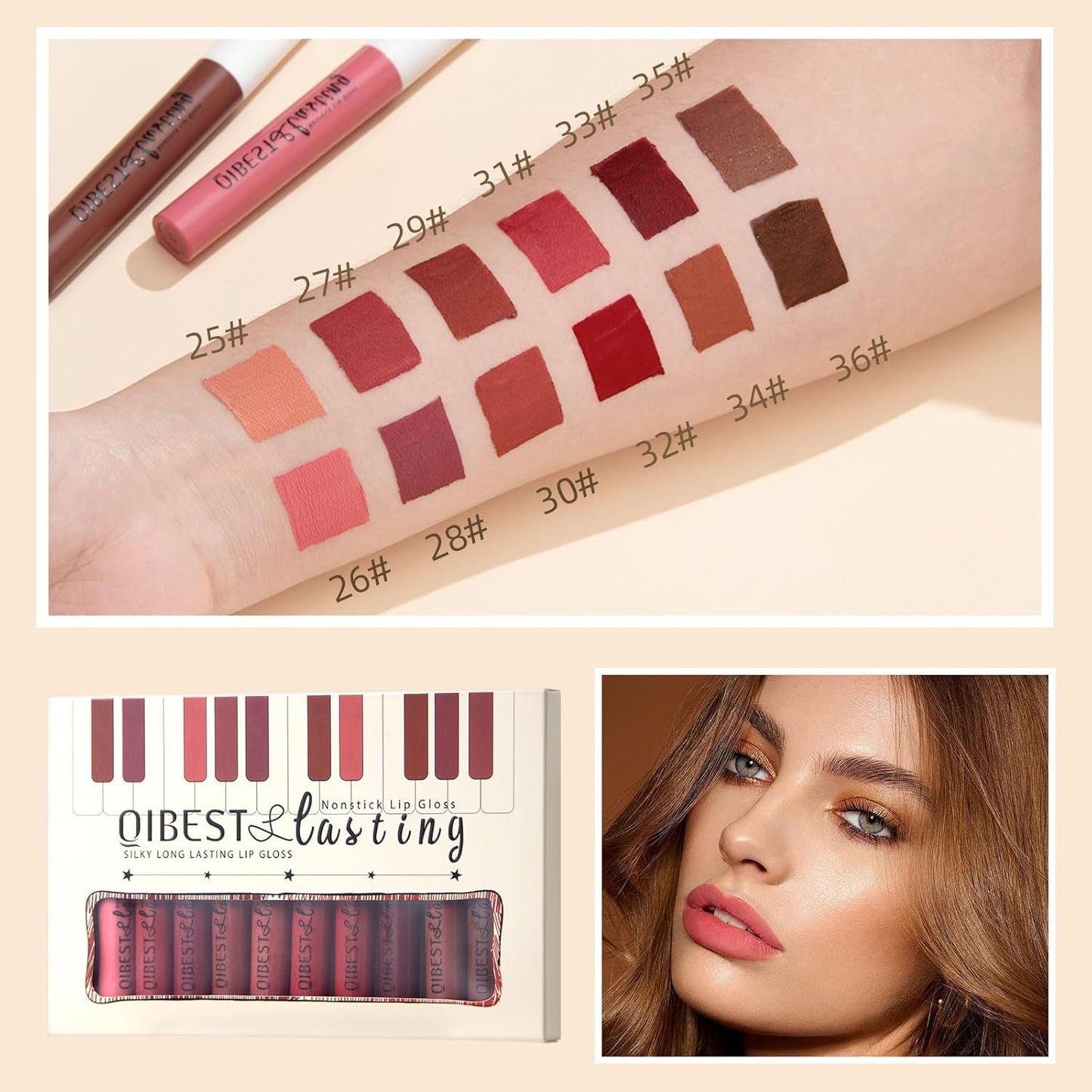 12 Colors Matte Liquid Lipstick Set Velvety Lip Gloss Lip Kit Waterproof Long Lasting Wear Nude Lip Gloss Beauty Cosmetics Makeup Box Set