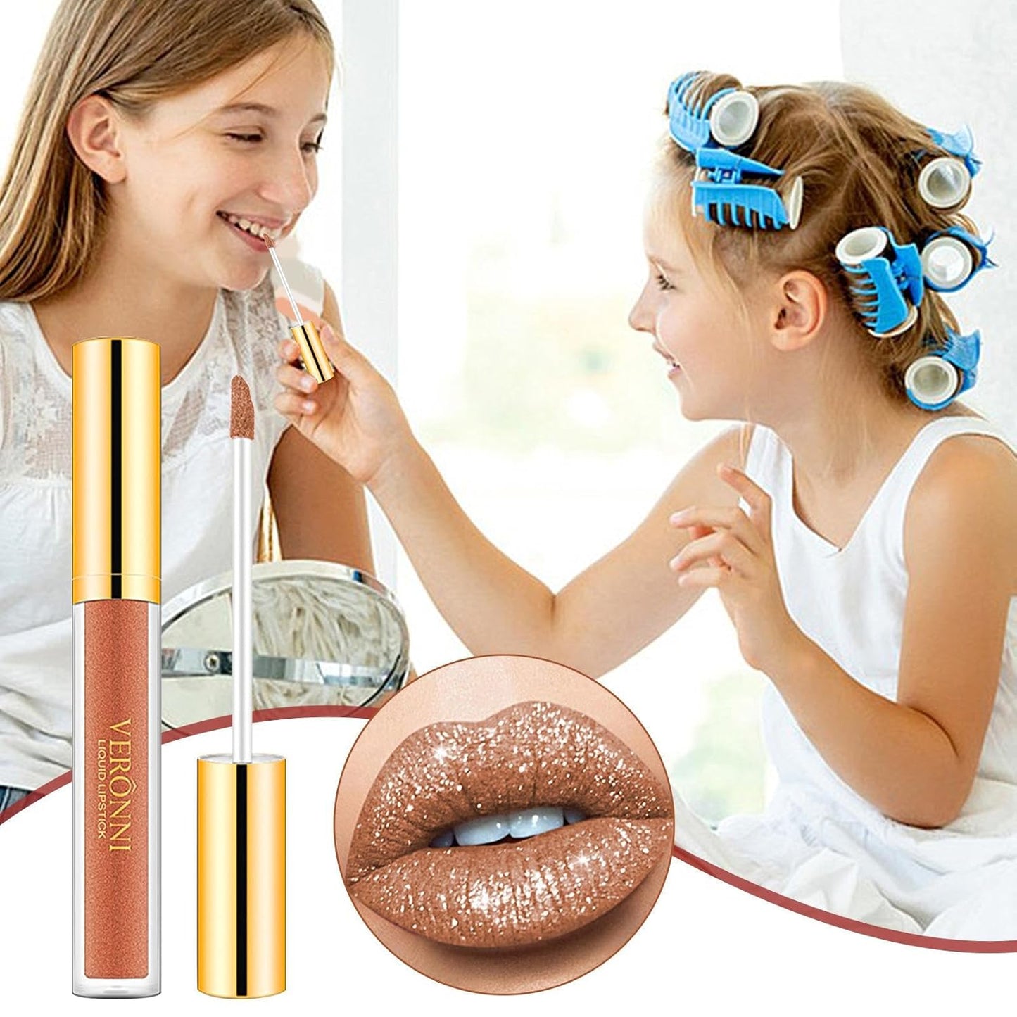Glitzer-Lipgloss,Wischfestes Perlglanz-Lippenstift-Make-Up - Feuchtigkeitsspendender Lippenfleck, Wasserfester, Antihaftbeschichteter Cup-Lipgloss, Lang Anhaltende, Wirkungsstarke Farbe