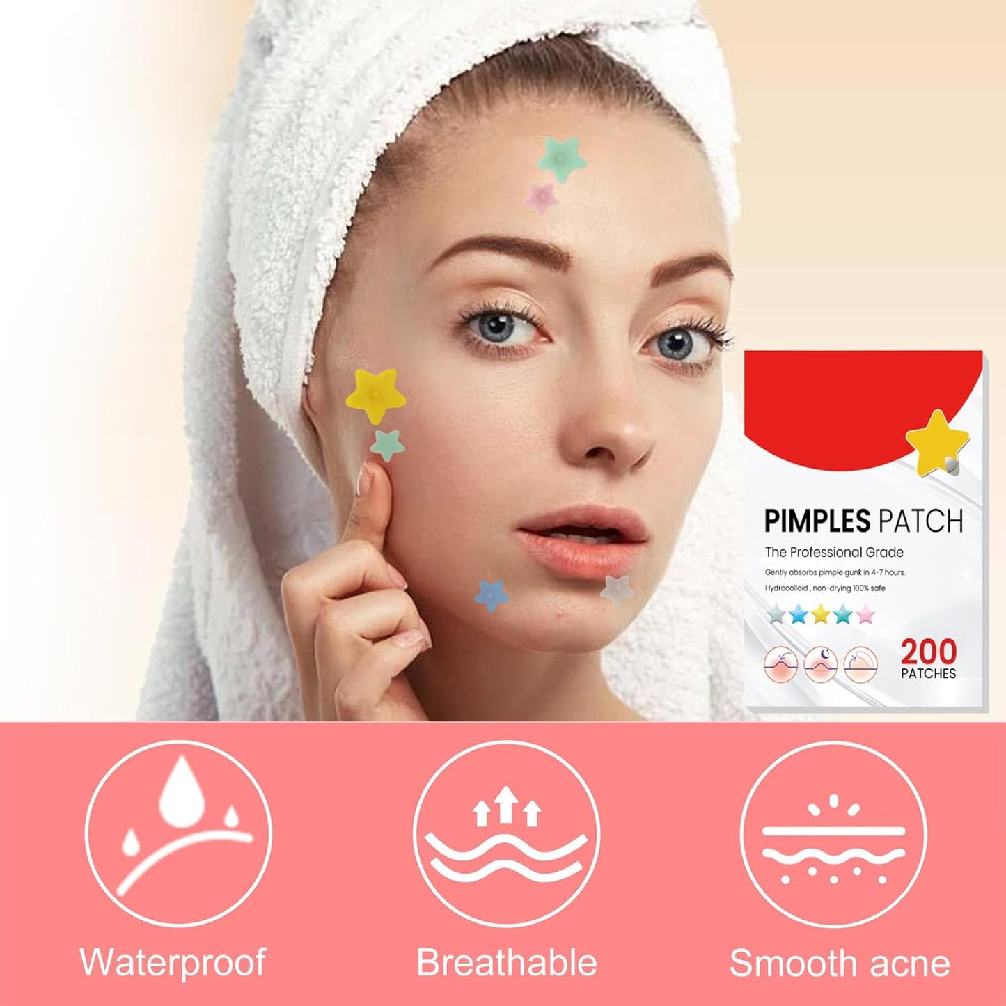 200 Pimple Patch Hydrokolloid Pickel Patch Akne Patches Wasserdichte Atmungsaktive Acne Patch Pflaster anti Mit Teebaumöl Tag (Star)