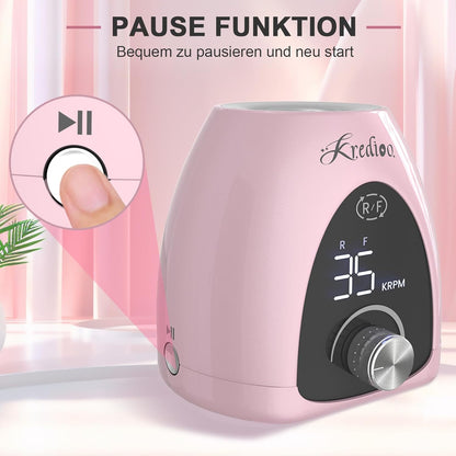 Nagelfräser Für Gelnägel 35000 U/Min Elektrische Nagelfräser 6 in 1 Maniküre Set Elektrisch Stufenlose Geschwindigkeit Mit LED Dislay Für Nagelhaut Shellac Acrylgel, Sicher Für Anfänger Profi