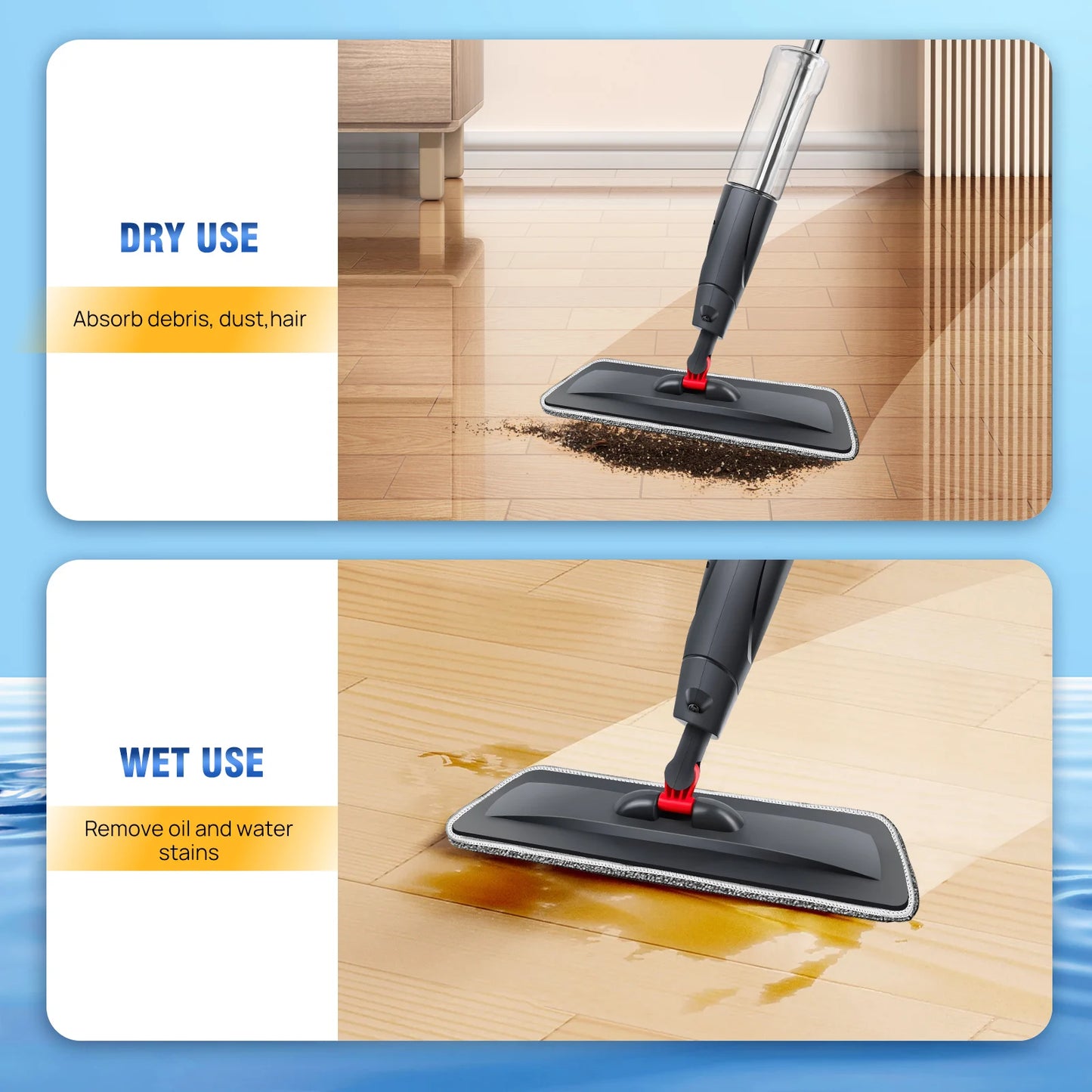 Magic Spray Mop Mit Wiederverwendbaren Mikrofaser-Pads 360° ° Rotationsflach- Und 700-Ml-Tank, Heimfenster, Küche, Mopp, Kehrmaschine, Besen, Saubere Werkzeuge