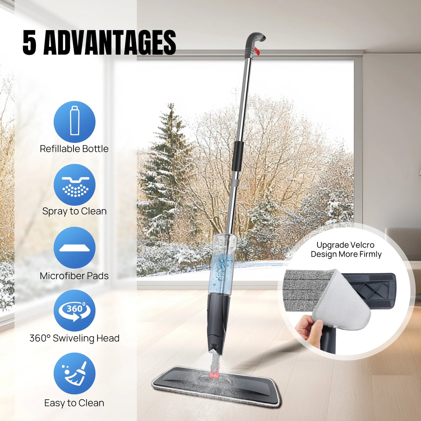 Magic Spray Mop Mit Wiederverwendbaren Mikrofaser-Pads 360° ° Rotationsflach- Und 700-Ml-Tank, Heimfenster, Küche, Mopp, Kehrmaschine, Besen, Saubere Werkzeuge