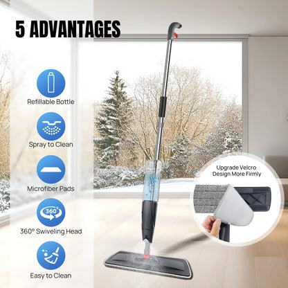 Magic Spray Mop Mit Wiederverwendbaren Mikrofaser-Pads 360° ° Rotationsflach- Und 700-Ml-Tank, Heimfenster, Küche, Mopp, Kehrmaschine, Besen, Saubere Werkzeuge