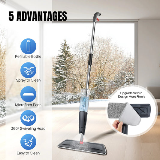 Magic Spray Mop Mit Wiederverwendbaren Mikrofaser-Pads 360° ° Rotationsflach- Und 700-Ml-Tank, Heimfenster, Küche, Mopp, Kehrmaschine, Besen, Saubere Werkzeuge