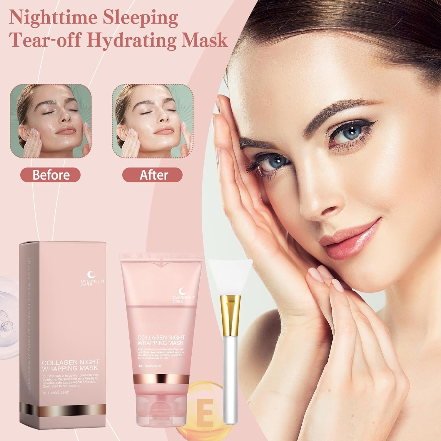 Collagen Maske, Collagen Overnight Wrapping Peel off Facial Mask,Collagen Maske Gesicht Overnight,Reinigt Die Poren, Spendet Feuchtigkeit, Hellt Den Hautton Auf
