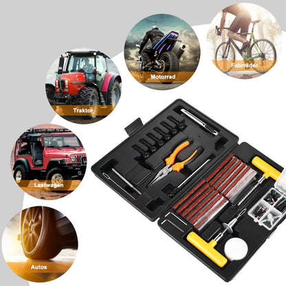 Reifen Reparaturset, 100 TLG. Autoreifen Mit Reifendruckmesser, Handschuhe Und 35 Zubehör, Flickset Für Autos, Fahrräder, Motorrad, Traktor, Lastwagen