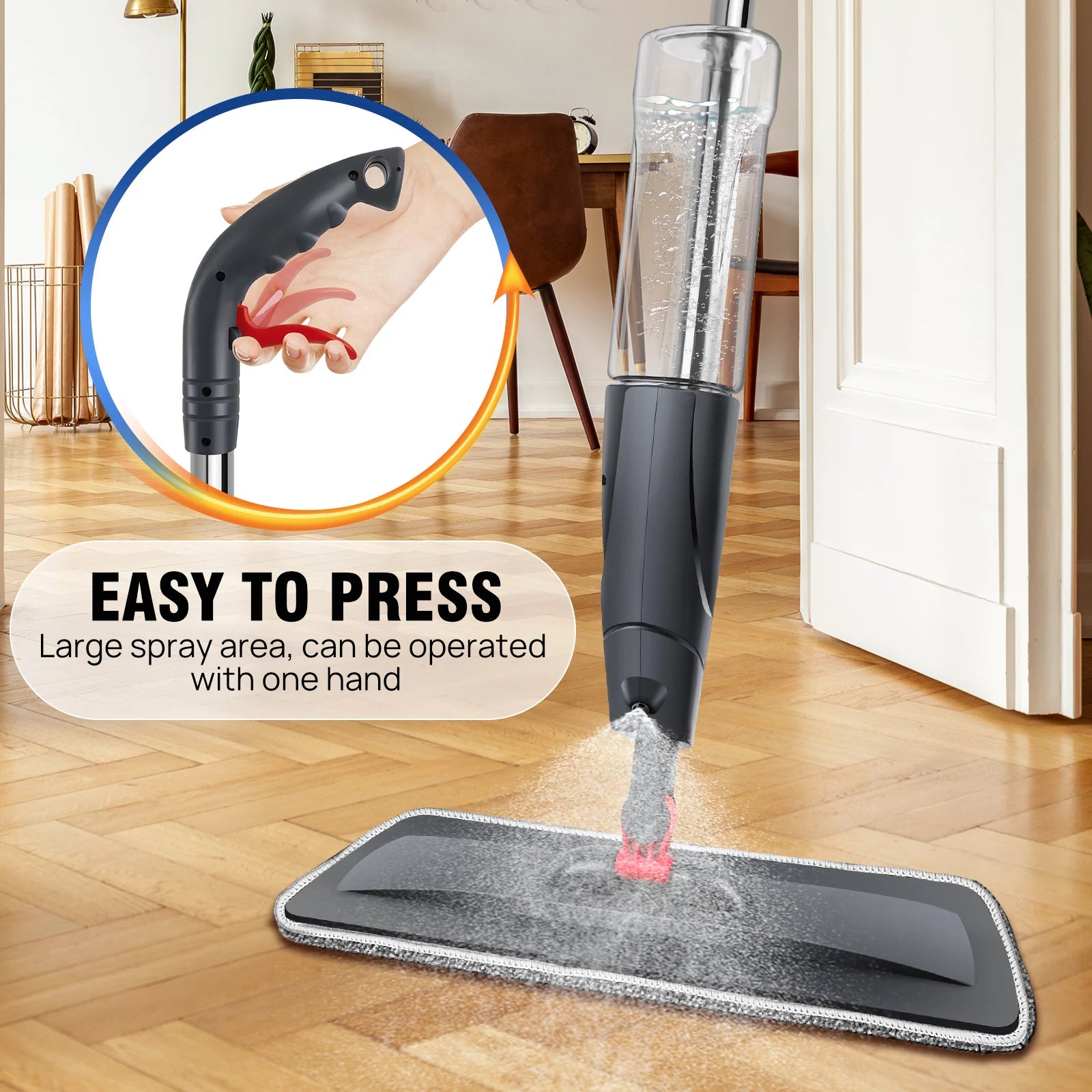 Magic Spray Mop Mit Wiederverwendbaren Mikrofaser-Pads 360° ° Rotationsflach- Und 700-Ml-Tank, Heimfenster, Küche, Mopp, Kehrmaschine, Besen, Saubere Werkzeuge
