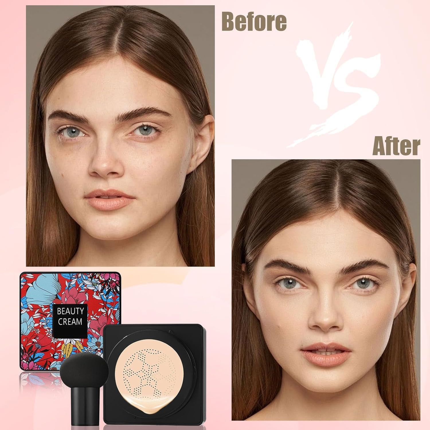 Pilzkopf Luftkissen CC Creme, CC Cream Foundation, Langlebig Wasserfest BB Creme Feuchtigkeitsspendende Concealer, Mushroom Head Air Cushion CC Cream, Makeup Geschenke Für Mädchen (Natürlich)