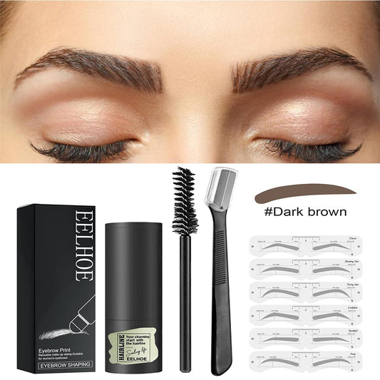 Augenbrauen Stempel Schablonen Wiederverwendbares Makeup Brauenpuder Augenbrauenstempel Kit Augenbrauenstempel Geeignet Für Frauen Brauenformung Wasserdichtes Make up Kosmetikset-Dunkelbraun