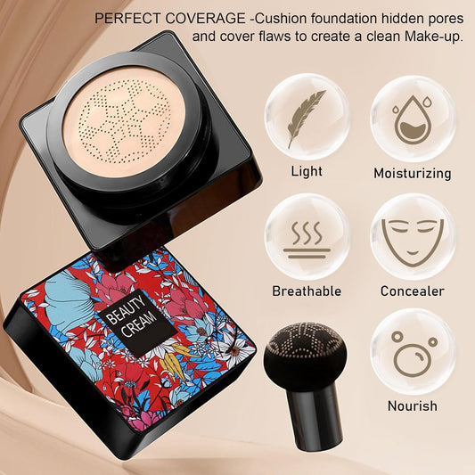 Pilzkopf Luftkissen CC Creme, CC Cream Foundation, Langlebig Wasserfest BB Creme Feuchtigkeitsspendende Concealer, Mushroom Head Air Cushion CC Cream, Makeup Geschenke Für Mädchen (Natürlich)