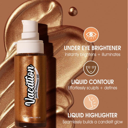 KARLOR Körper Schimmer Öl Gesicht Highlighter Öil Body Highlighter Schimmer Glow Body Face Shimmer Glitzer Makeup Sparkle Liquid Body Glitter Illumination Hydration(05#Chamgpagne)