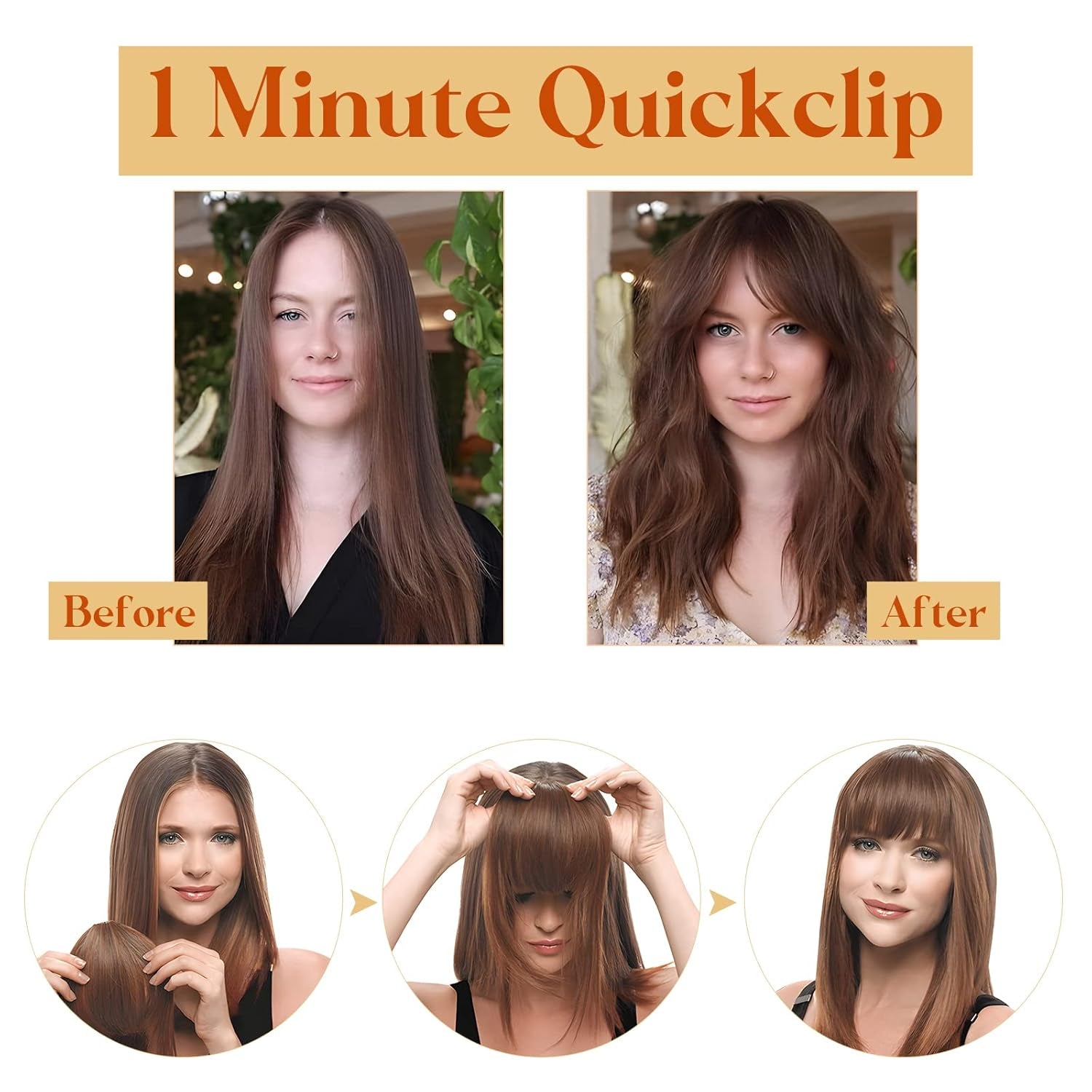 Elailite Clip in Pony Haarteil, 30G 20Cm Fringe Bangs Extension Front Hair, Haarverlängerung Haarteile Natürliche Wirkung - Hellrotbraun
