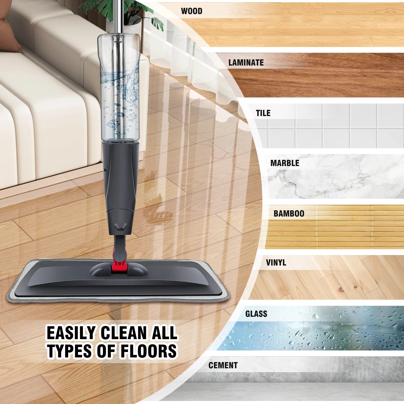 Magic Spray Mop Mit Wiederverwendbaren Mikrofaser-Pads 360° ° Rotationsflach- Und 700-Ml-Tank, Heimfenster, Küche, Mopp, Kehrmaschine, Besen, Saubere Werkzeuge