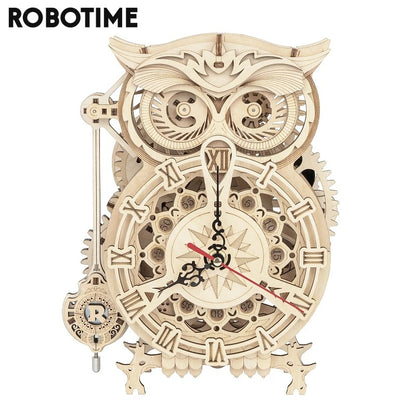 Robotime Rokr Creative DIY Toys 3D Owl Wooden Clock