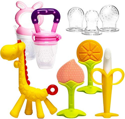 Beißring Für Babys 6 Stück Beißring Spielzeug Bpa-Frei Fruchtsauger Baby 2 Silikon Sauger in 3 Größen Weich Sicher Silikon Pink