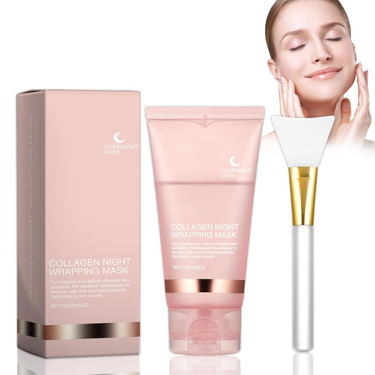 Collagen Maske, Collagen Overnight Wrapping Peel off Facial Mask,Collagen Maske Gesicht Overnight,Reinigt Die Poren, Spendet Feuchtigkeit, Hellt Den Hautton Auf