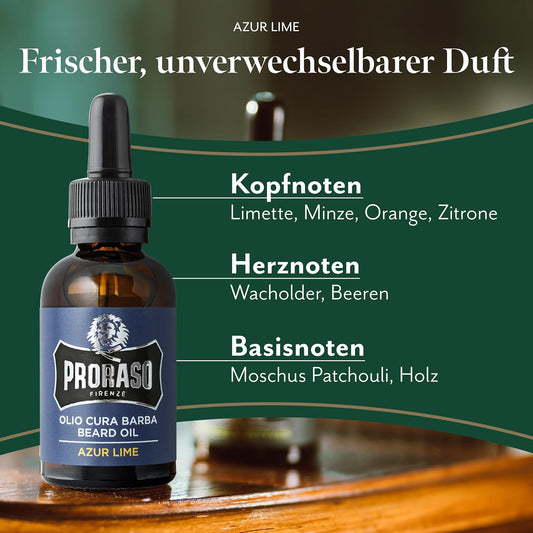 Proraso Beard Oil Azur Lime, 30 Ml