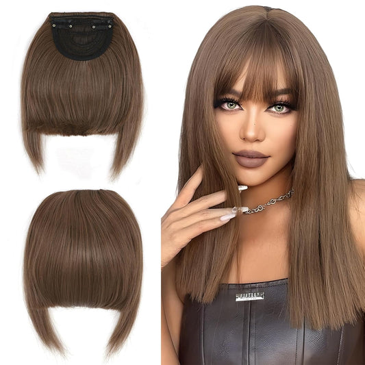Elailite Clip in Pony Haarteil, 30G 20Cm Fringe Bangs Extension Front Hair, Haarverlängerung Haarteile Natürliche Wirkung - Hellrotbraun